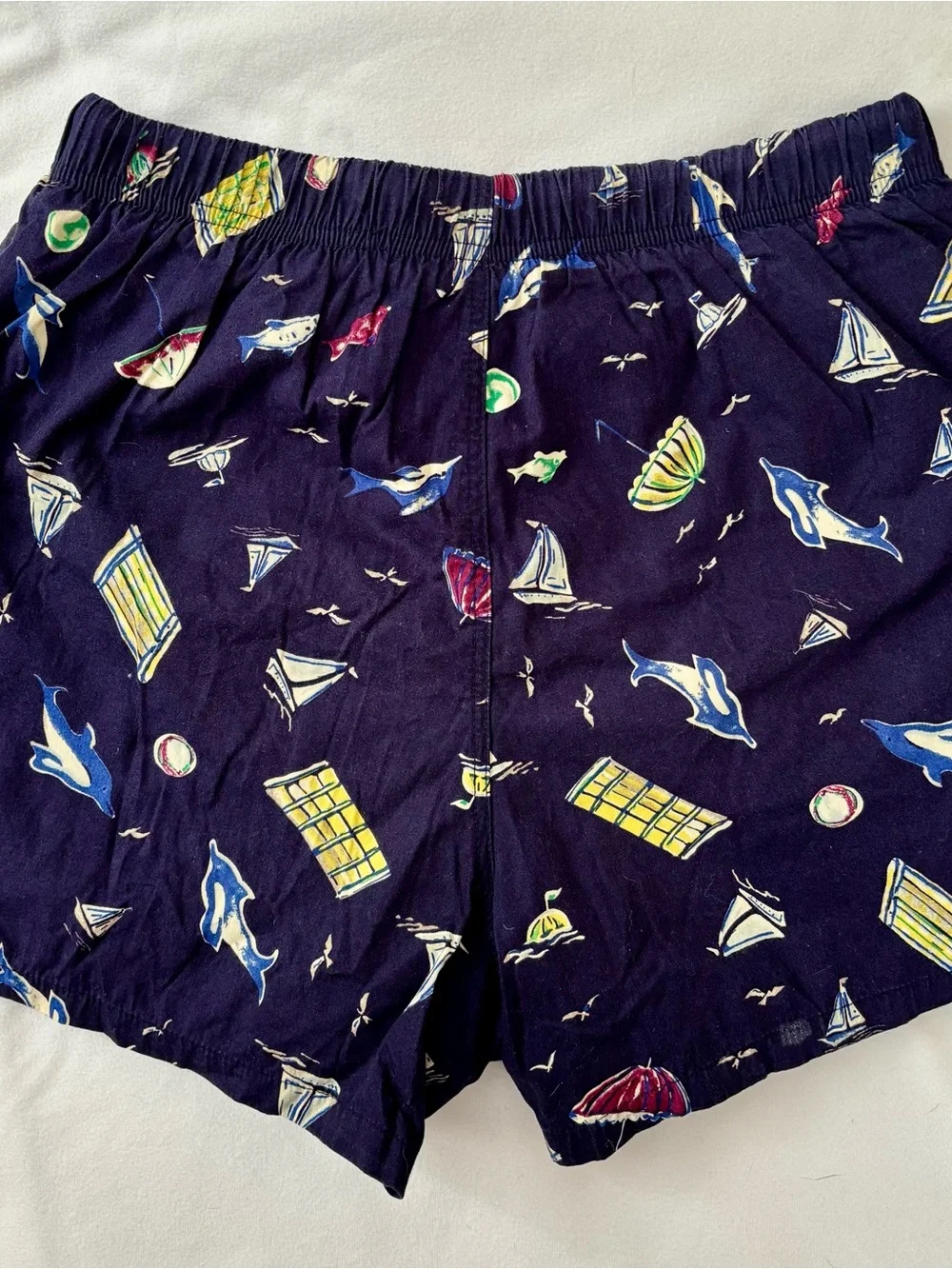 Vintage GOTTEX Men's Navy Retro Beach Print Swim Shorts Size Small